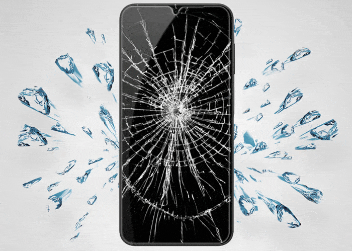گلس خرد شده روی موبایل