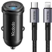 شارژر فندکی تایپ سی 30 وات همراه با کابل لایتنینگ مک دودو Mcdodo CC-7492 PD30W USB-C Fast Car Charger