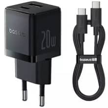 شارژر دیواری 20 وات فست شارژ  Type-C و USB بیسوس با کابل دو سر تایپ سی CCZC20UE