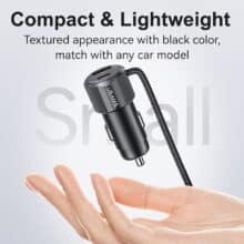 عکس شارژر فندکی فست شارژ ماشین تایپ‌سی و یو‌اس‌بی 66 وات یوسامز با کابل متصل تایپ‌سی و لایتنینگ CC287 - فروشگاه ماه به ماه