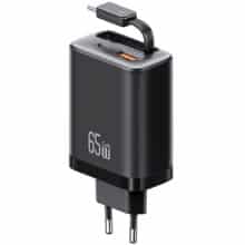 شارژر دیواری 65 وات تایپ‌سی و یواس‌بی یوسامز با کابل تایپ‌سی جمع‌شونده CC299