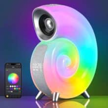 اسپیکر بلوتوثی شارژی حلزونی RGB دار با چراغ خواب و ساعت زنگ دار