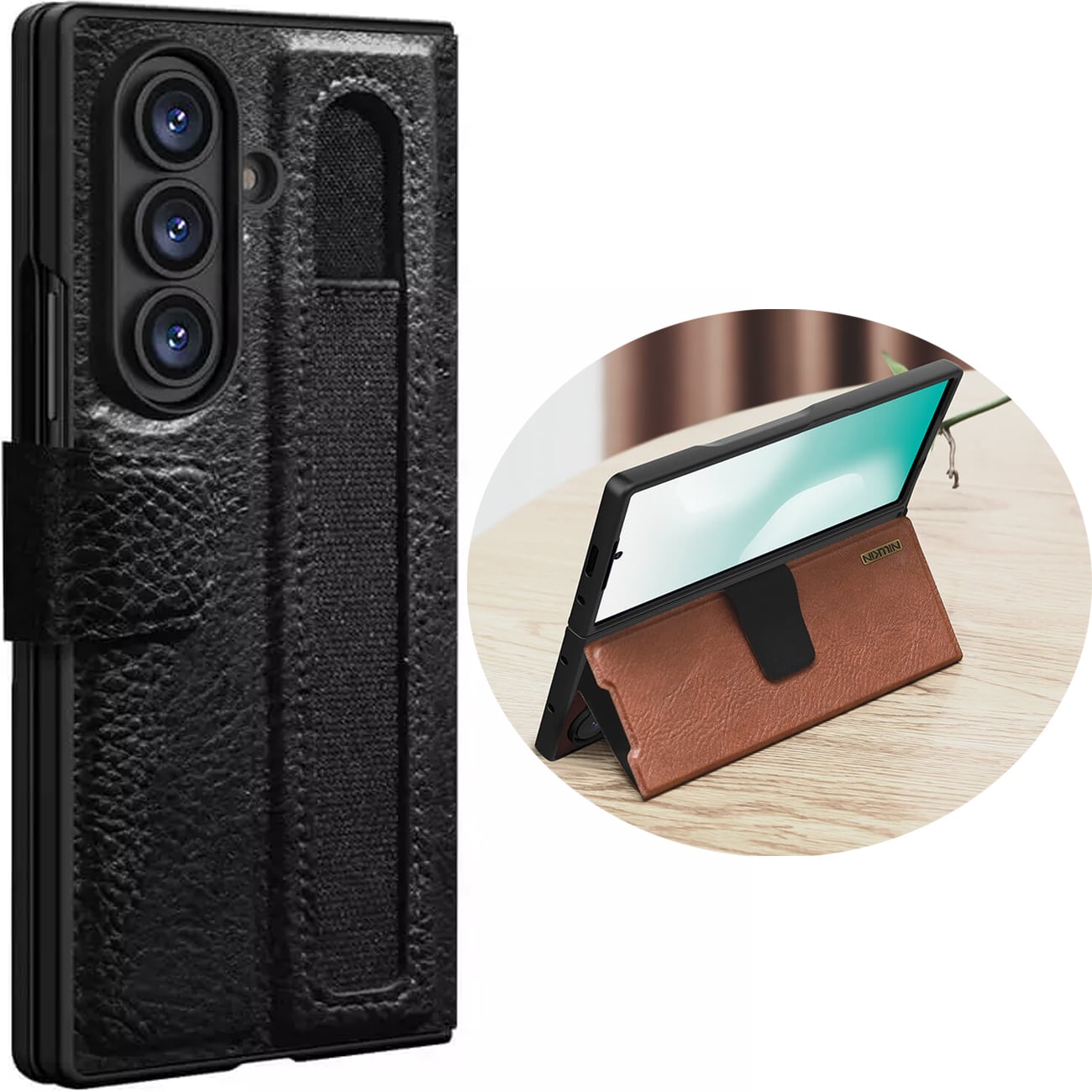 عکس کیف گوشی سامسونگ Galaxy Z Fold7 نیلکین Nillkin Aoge Leather – قابل تبدیل به هولدر موبایل - فروشگاه ماه به ماه