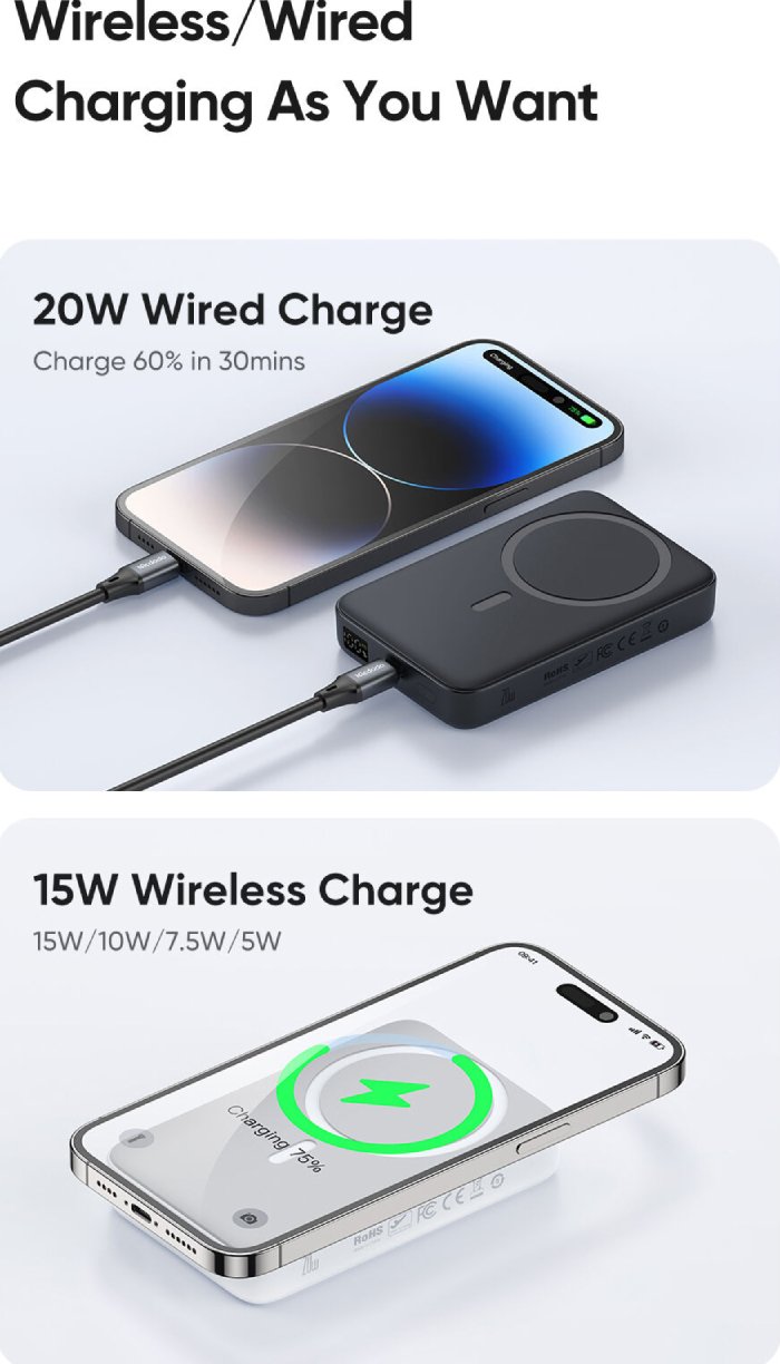 پاوربانک شارژ سریع بی‌سیم باسیم