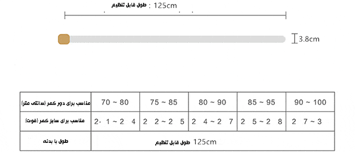 جدول سایز کمربند