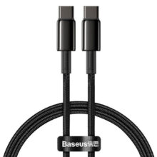 کابل دوسر تایپ سی سوپر فست شارژ 100 وات 1 متری بیسوس Baseus Tungsten Gold CATWJ-01 PD 5A Type-C To Type-C 1m