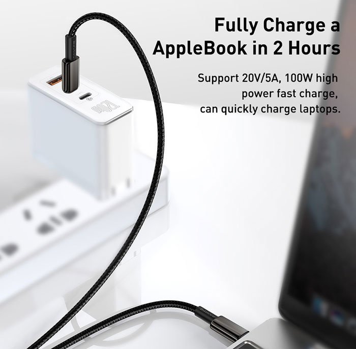 شارژ 2 ساعته اپل‌بوک با کابل تایپ‌سی