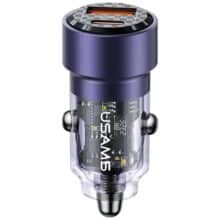 عکس شارژر فندکی فست شارژ ماشین تایپ سی 60 وات طرح شفاف یوسامز US-CC208 C39 - فروشگاه ماه به ماه