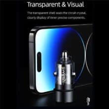 عکس شارژر فندکی فست شارژ ماشین تایپ سی 60 وات طرح شفاف یوسامز US-CC208 C39 - فروشگاه ماه به ماه