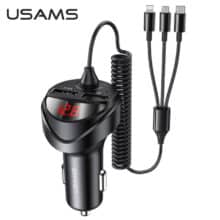شارژر فندکی یوسامز USAMS مدل US-CC119 با جریان 3.4 آمپر و کابل 3 در 1