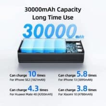 عکس پاور بانک یوسامز USAMS مدل US-CD185 ظرفیت 30000 توان 65 وات با کابل - فروشگاه ماه به ماه