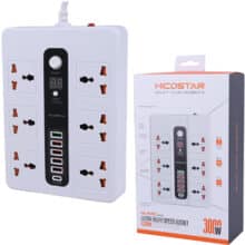 چندراهی برق شش سوکت 3000 وات، یک تایپ سی و پنج USB هایکو استار Hicostar HS-PS320
