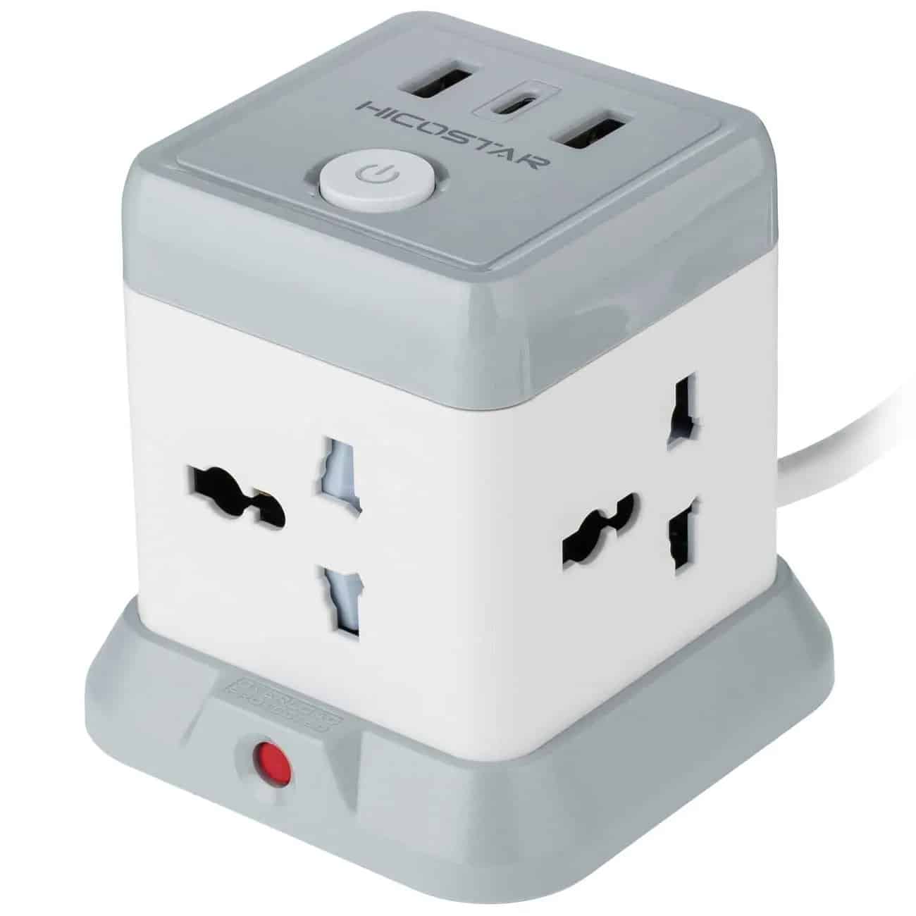 عکس چندراهی برق 4 سوکت 2500 وات، دو USB و دو تایپ سی هایکو استار Hicostar HS-PS321 با کابل دومتری - فروشگاه ماه به ماه