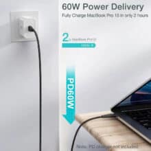 عکس کابل شارژ سریع تایپ سی به تایپ سی 60 وات 1.2 متری چویتک Choetech cable USB Type-C 60W 5A 1.2m XCC-1003 - فروشگاه ماه به ماه