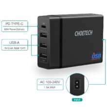 عکس شارژر رومیزی  چویتک Choetech مدل PD72-1C3U توان 72 وات چهار پورت - فروشگاه ماه به ماه
